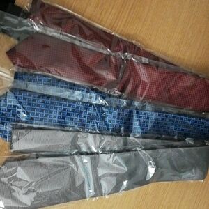 Set of Three Ties in Red, Blue, and Gray